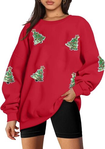سويت شيرت MYHALF Christmas للنساء برقبة دائرية وترتر شجرة عيد الميلاد Xma بأكمام طويلة وقمصان بلوفر للعطلات in Kuwait