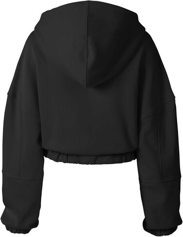 MixMatchy Women's Solid Casual Basic Long Sleeve French Terry Zip Up Crop Hoodie Jacket in Kuwait