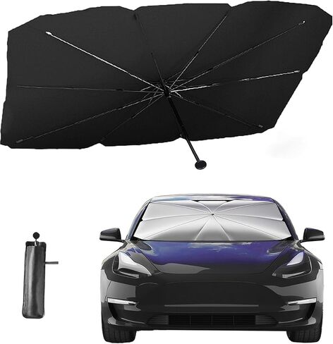 Windshield Sun Shade Umbrella for car, Foldable Umbrella Sunshade [Silver Heat Shield - UV Reflective] for Front Window with Storage Pouch, for Car Truck SUV Sedan (55" L x 31" W) in Saudi Arabia