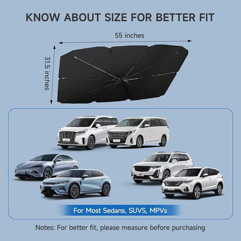 Windshield Sun Shade Umbrella for car, Foldable Umbrella Sunshade [Silver Heat Shield - UV Reflective] for Front Window with Storage Pouch, for Car Truck SUV Sedan (55" L x 31" W) in Saudi Arabia