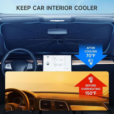 Windshield Sun Shade Umbrella for car, Foldable Umbrella Sunshade [Silver Heat Shield - UV Reflective] for Front Window with Storage Pouch, for Car Truck SUV Sedan (55" L x 31" W) in Saudi Arabia