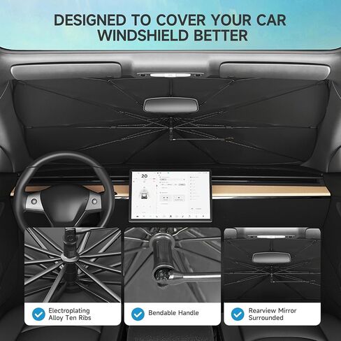 Windshield Sun Shade Umbrella for car, Foldable Umbrella Sunshade [Silver Heat Shield - UV Reflective] for Front Window with Storage Pouch, for Car Truck SUV Sedan (55" L x 31" W) in Saudi Arabia