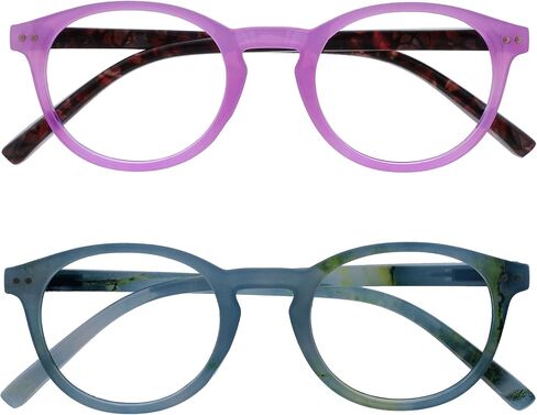 نظارات قراءة OPULIZE Zen مكونة من 4 قطع بإطار دائري رائع بمفصلات زنبركية مقاومة للخدش أسود لامع بني فاتح بني داكن أرجواني للرجال والنساء RRRR24-11T25 +1.50 in Kuwait