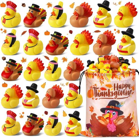 24 Pcs Thanksgiving Rubber Ducks, Thanksgiving Themed Ducks Bulk Turkey Ducks, Thanksgiving Party Favors Supplies for Kids Adults, Fall Duck Bathtub Bathing Toy for Holiday Autumn Table Centerpiece in Saudi Arabia