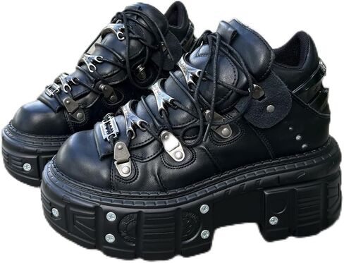 Vintage Women and Men Black Platform Sneakers Shoes Metal Decoration Gothic Retro Thick Sole Punk Shoes in Saudi Arabia