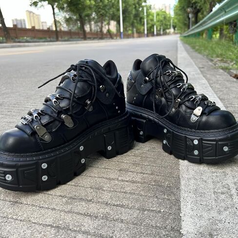 Vintage Women and Men Black Platform Sneakers Shoes Metal Decoration Gothic Retro Thick Sole Punk Shoes in Saudi Arabia