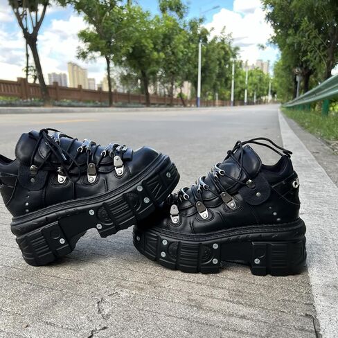 Vintage Women and Men Black Platform Sneakers Shoes Metal Decoration Gothic Retro Thick Sole Punk Shoes in Saudi Arabia