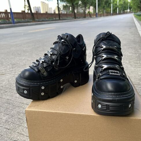 Vintage Women and Men Black Platform Sneakers Shoes Metal Decoration Gothic Retro Thick Sole Punk Shoes in Saudi Arabia