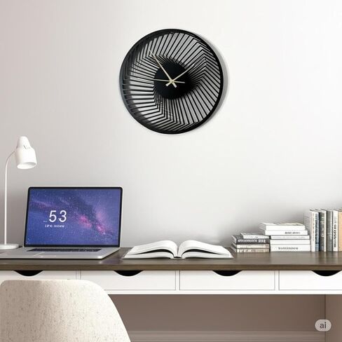 Modern Metal Wall Clock - Silent Non-Ticking Decorative Clock for Living Room, Bedroom, Office, Kitchen - Stylish Home Decor Art (Black Abstract Style) in Saudi Arabia
