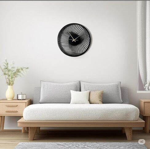 Modern Metal Wall Clock - Silent Non-Ticking Decorative Clock for Living Room, Bedroom, Office, Kitchen - Stylish Home Decor Art (Black Abstract Style) in Saudi Arabia