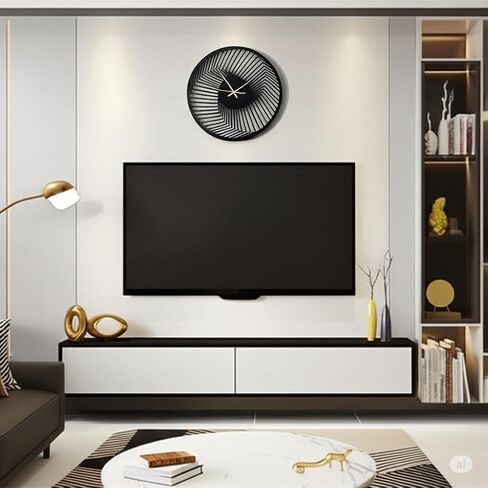 Modern Metal Wall Clock - Silent Non-Ticking Decorative Clock for Living Room, Bedroom, Office, Kitchen - Stylish Home Decor Art (Black Abstract Style) in Saudi Arabia