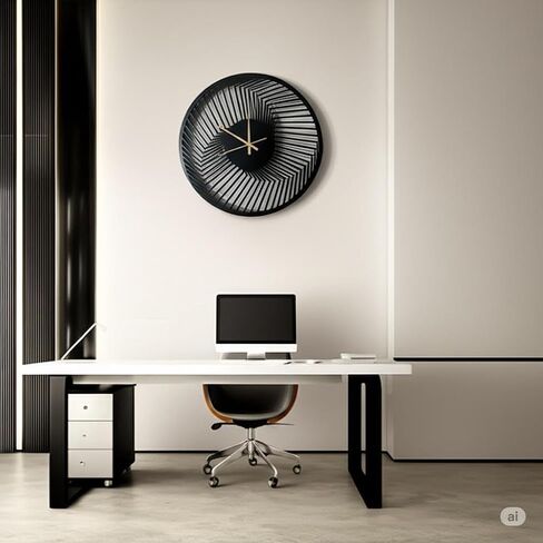 Modern Metal Wall Clock - Silent Non-Ticking Decorative Clock for Living Room, Bedroom, Office, Kitchen - Stylish Home Decor Art (Black Abstract Style) in Saudi Arabia