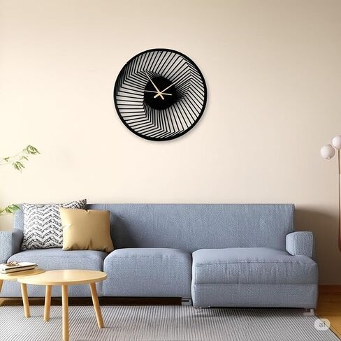 Modern Metal Wall Clock - Silent Non-Ticking Decorative Clock for Living Room, Bedroom, Office, Kitchen - Stylish Home Decor Art (Black Abstract Style) in Saudi Arabia