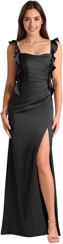 Satin Ruffle Bridesmaid Dresses for Wedding Long Backless Ruffles Wedding Guest Dress with High Slit in Saudi Arabia