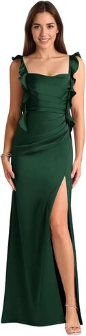 Satin Ruffle Bridesmaid Dresses for Wedding Long Backless Ruffles Wedding Guest Dress with High Slit in Saudi Arabia