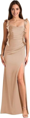 Satin Ruffle Bridesmaid Dresses for Wedding Long Backless Ruffles Wedding Guest Dress with High Slit in Saudi Arabia
