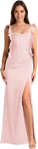 Satin Ruffle Bridesmaid Dresses for Wedding Long Backless Ruffles Wedding Guest Dress with High Slit in Saudi Arabia