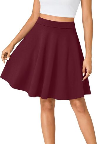 Vrtige Women's Casual Elastic High Waist A-Line Flared Knee Length Skirt in Saudi Arabia