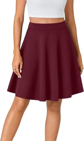 Vrtige Women's Casual Elastic High Waist A-Line Flared Knee Length Skirt in Saudi Arabia
