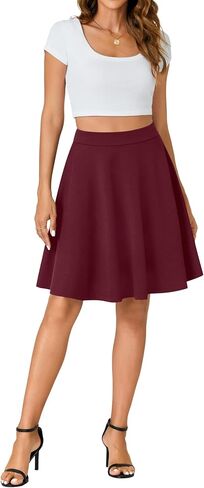 Vrtige Women's Casual Elastic High Waist A-Line Flared Knee Length Skirt in Saudi Arabia