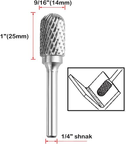 Tungsten Carbide Burr 1/4" Shank 5/8" Tip Cylinder Shape Double Cut Rotary File Cutting Burrs Tool Die Grinder Bits for Wood Metal Iron Steel ((1/4x16mm) A) in Kuwait