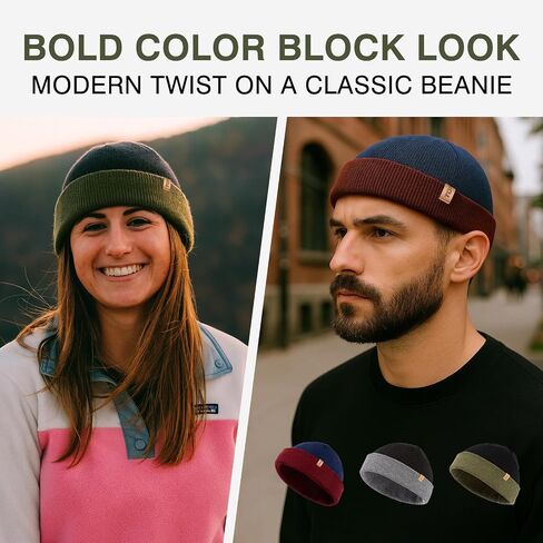 TOP-EX PolarWool™ Merino Wool Fisherman Beanie - قبعة مزدوجة الطبقات متماسكة مع نمطين للرؤوس الكبيرة in Saudi Arabia