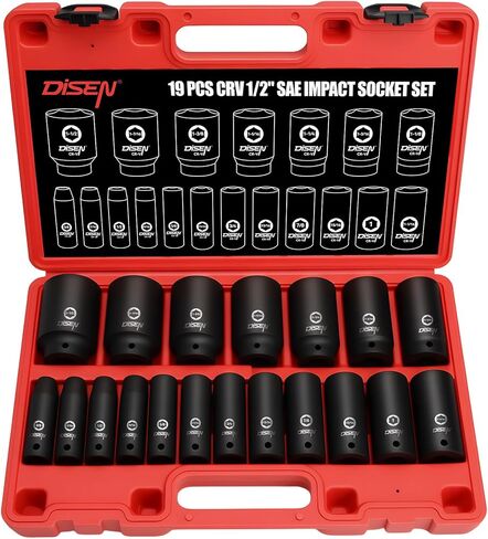 مجموعة مقابس تأثير محرك DISEN 1/4 بوصة 94 قطعة، معيار SAE (5/32-9/16 بوصة) حجم متري (4-15 مم)، مقبض مفتاح ربط بسقاطة 72T، مجموعة أدوات ميكانيكا CR-V مع محول، لقم مفك براغي للسيارات بصلح in Kuwait