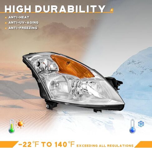 WEELMOTO Headlights for 2007 2008 2009 Nissan Altima 4Dr Sedan Headlight Assembly Pair Replacement for 07 08 09 Altima Black Housing Amber Reflector in Saudi Arabia