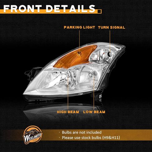 WEELMOTO Headlights for 2007 2008 2009 Nissan Altima 4Dr Sedan Headlight Assembly Pair Replacement for 07 08 09 Altima Black Housing Amber Reflector in Saudi Arabia