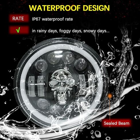 1Pair RGB Skull Led Headlights with 4 Skull Patterns and Amber Halo Turn Signals 7 Inch Headlamps Compatible with Wrang-ler JK TJ LJ CJ Hummer H1 H2 H6024 Truck in Saudi Arabia
