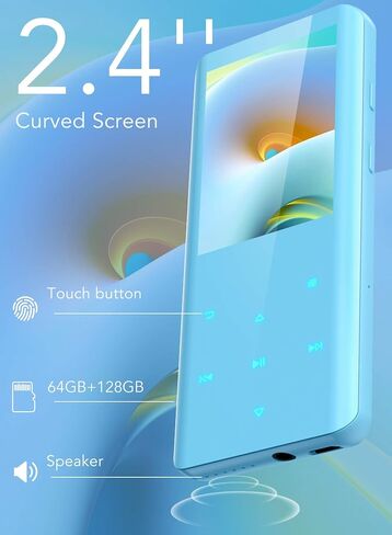 AGPTEK 64GB MP3 Player with Bluetooth, A19 2.4" Curved Screen Music Player | Portable, Lossless Sound with FM Radio, Voice Recorder, Supports up to 128GB, Blue in Kuwait