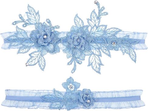 2 Pcs Wedding Garters for Bride Lace Bridal Garter Set with Floral Design Leg Garter Bride Accessories in Saudi Arabia