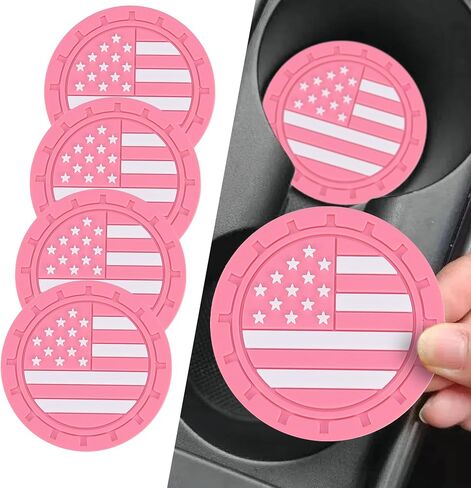 4PCS Car Cup Holder Coasters, 2.75 Inch American Flag Insert Car Cup Coaster, Anti Slip Shockproof Embedded Drink Mat, Car Coasters for Cup Holders, Universal Car Interior Accessories (Black) in Saudi Arabia