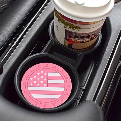 4PCS Car Cup Holder Coasters, 2.75 Inch American Flag Insert Car Cup Coaster, Anti Slip Shockproof Embedded Drink Mat, Car Coasters for Cup Holders, Universal Car Interior Accessories (Black) in Saudi Arabia