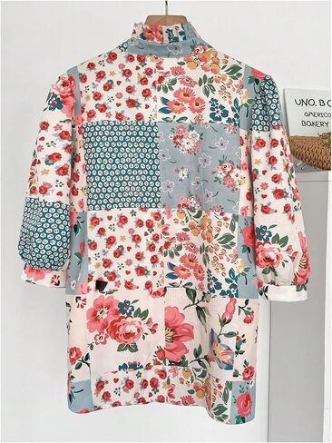 WDIRARA Women's Boho Floral Tops Half Sleeve Collared V Neck Blouse Vacation Tops in Saudi Arabia