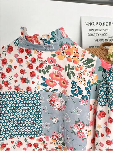 WDIRARA Women's Boho Floral Tops Half Sleeve Collared V Neck Blouse Vacation Tops in Saudi Arabia