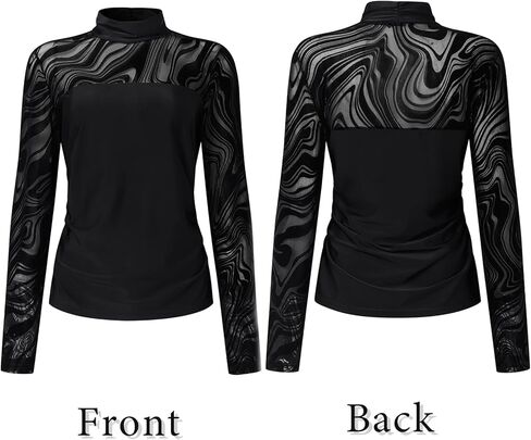 بلوزة نسائية من YOINS بأكمام طويلة وشفافة وشفافة من خلال قميص برقبة وهمية in Kuwait