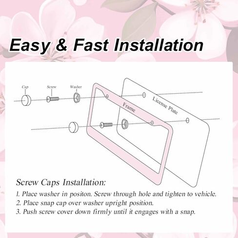 قطعتان من إطار لوحة ترخيص أزهار الكرز الوردي للنساء، إطارات بطاقات سيارة على شكل زهرة وردية اللون للفتيات للمركبة مع ملصق إلكتروستاتيكي غير لاصق in Kuwait