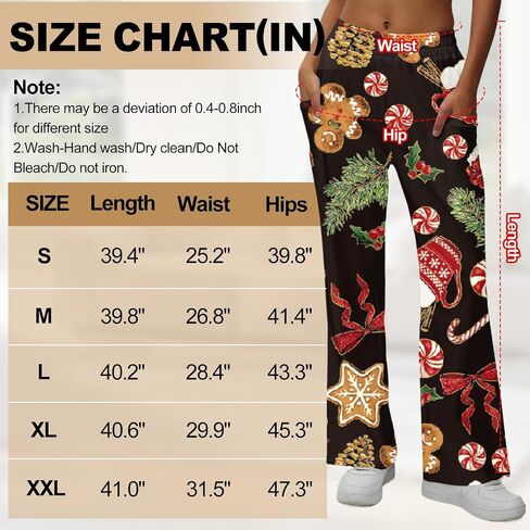 Women Christmas Print Lounge Pants Casual Wide Leg Pajama Bottoms with Pockets Elastic Waist Holiday Relaxed Trousers in Saudi Arabia