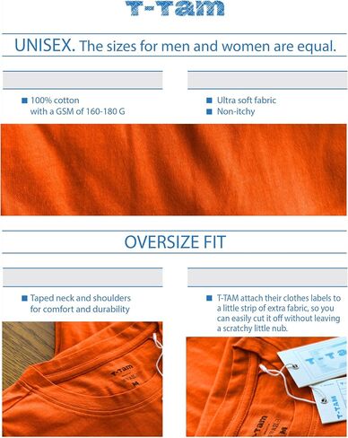 T-TAM Unisex Oversized T-Shirt for Women & Men - 100% Soft Cotton Crew Neck Short Sleeve - Basic Tee Shirt in Saudi Arabia