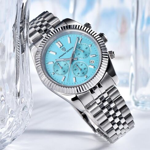 Pagani Design Men's Chronograph Quartz Watch, Stainless Steel Strap, Waterproof, Round Dial with Date Display in Saudi Arabia
