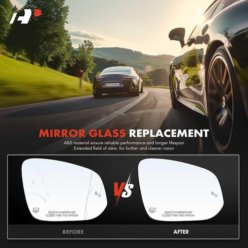 A-Premium Right Passenger Side Heated Mirror Glass with Backing Plate - Compatible with Toyota Highlander 2014-2019 - Exterior Side View Convex Mirror with Blind Spot Detection in Saudi Arabia