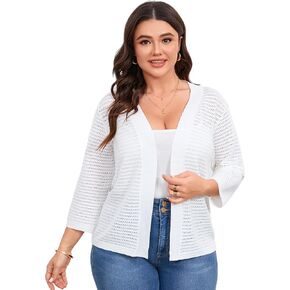 ShopWonder سترة نسائية صيفية مقاس كبير 3/4 كم طويل سترات خفيفة الوزن كاجوال محبوكة مفتوحة من الأمام in Kuwait
