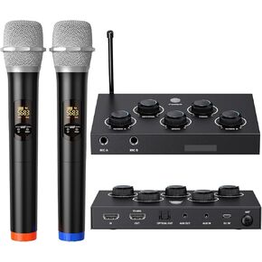 مجموعة نظام مزج ميكروفون كاريوكي المحمول، مع ميكروفون لاسلكي مزدوج UHF، HDMI-ARC/بصري/AUX وHDMI مدخل/خارج في جهاز استقبال الغناء للتلفزيون الذكي، الكمبيوتر الشخصي، KTV، المسرح المنزلي، مكبر الصوت، مكبر الصوت in Kuwait