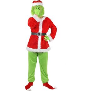 Green Monster Costume Christmas Adult, Halloween Outfit for Woman Men, Green Costume Santa Claus Cosplay 7PCS in Saudi Arabia
