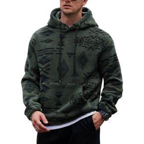 Mens Tribal Aztec Hoodie Sherpa Fluff Allover Print Sweatshirt Long Sleeve Thermal Vintage Graphic Shirt (S-XXL) in Kuwait