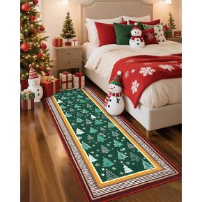 garveehome 2x6 عيد الميلاد العداءين البساط للممرات عدم الانزلاق، شجرة عيد الميلاد طباعة سجاد المطبخ قابل للغسل منطقة البساط للمدخل، كومة منخفضة لينة الأخضر عطلة ديكور السجاد لغرفة النوم غرفة الغسيل in Kuwait