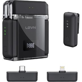 LEVN Wireless Lavalier Microphone, Microphone for iPhone (2 TX + 2 RX + Charging Case), Mini Mic with Noise Cancellation, 20H Battery, 200ft, Wireless Microphone for iPhone 15/14/13/12, Android in Kuwait