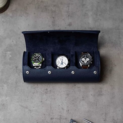 DailyWatch | Watch Roll Travel Case For 1 Watch | Luxury Watch Case In Genuine Black Leather With Soft Velvet Interior | Watch Case Protect, Store, & Display Your Watches | Black Green in Kuwait