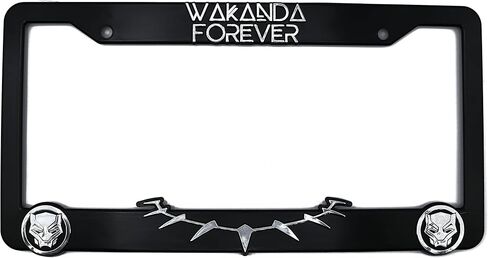 Wakanda Forever 3D Raised License Plate Frame | 1 Pack Car License Plate Cover | Universal US Car Black License Plate Holder | Auto Accessories (Car, Truck and SUV) (Chrome) in Saudi Arabia